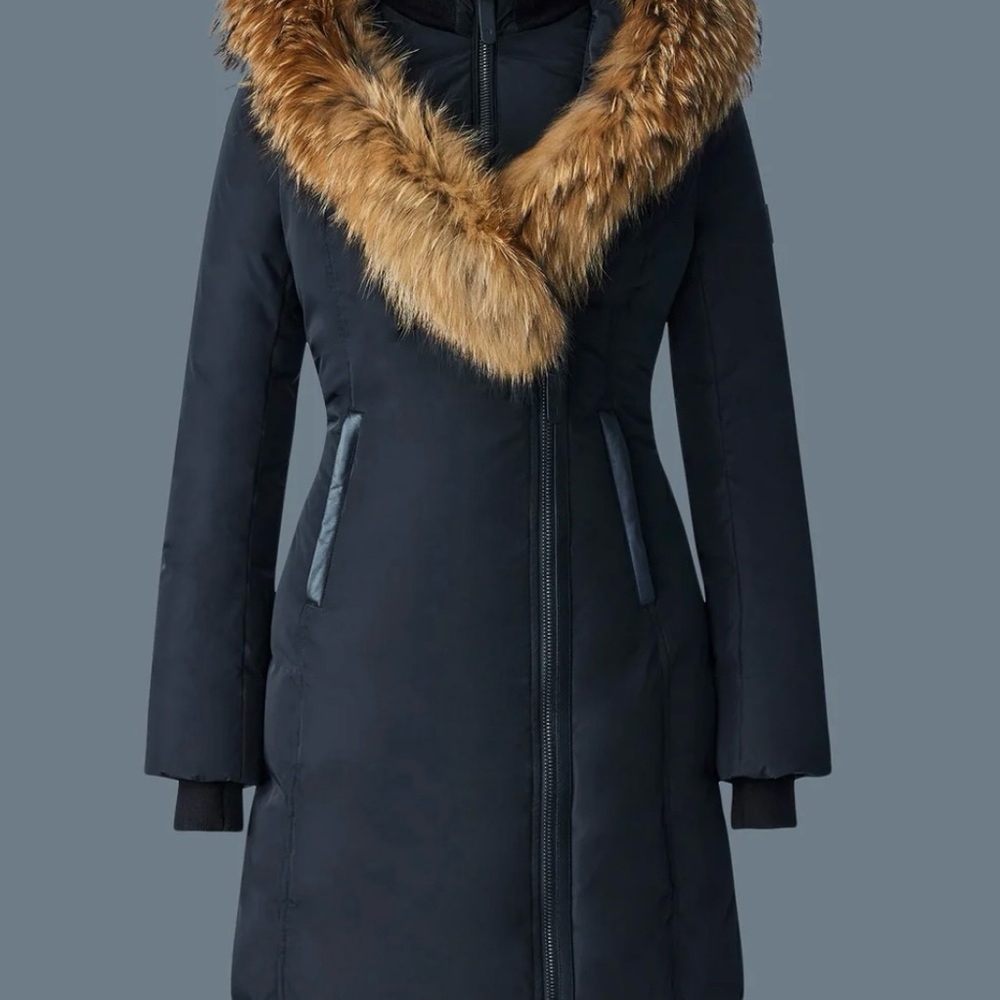 Mackage Black Puffer Coat with Fur Trim and Hood